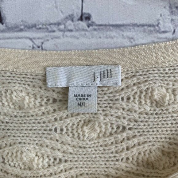 J. Jill Ivory Sweater Pullover Size M/L Cable Knit - Picture 2 of 6